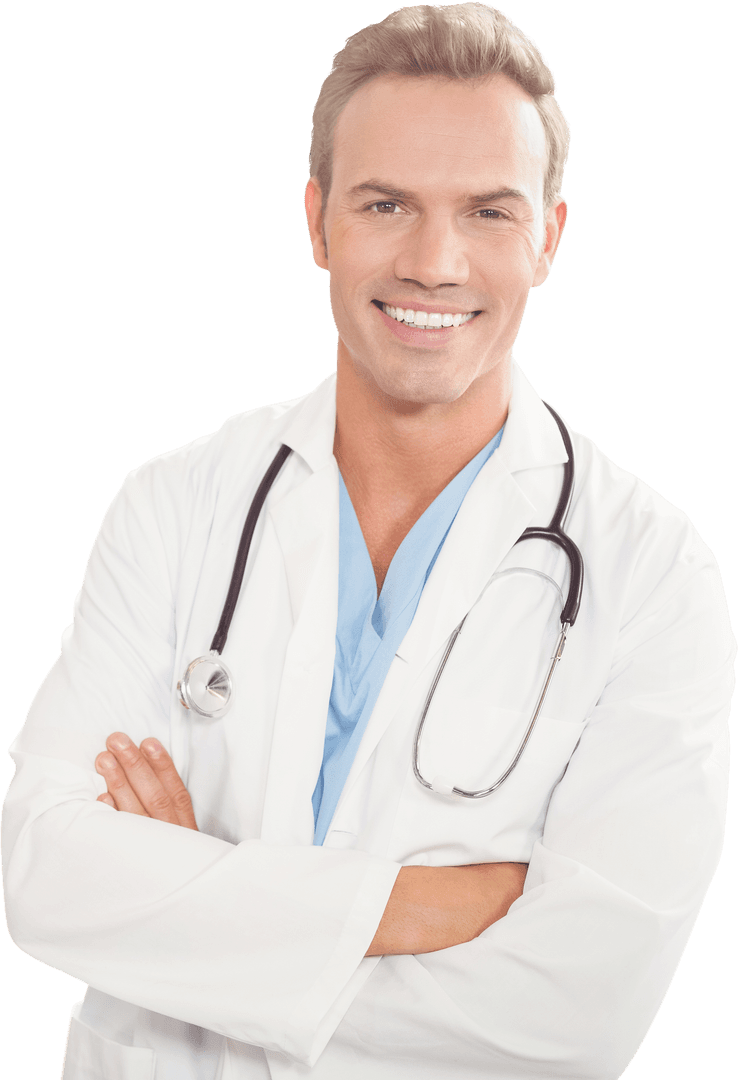Confident Smiling Doctor with Stethoscope in Transparent Background