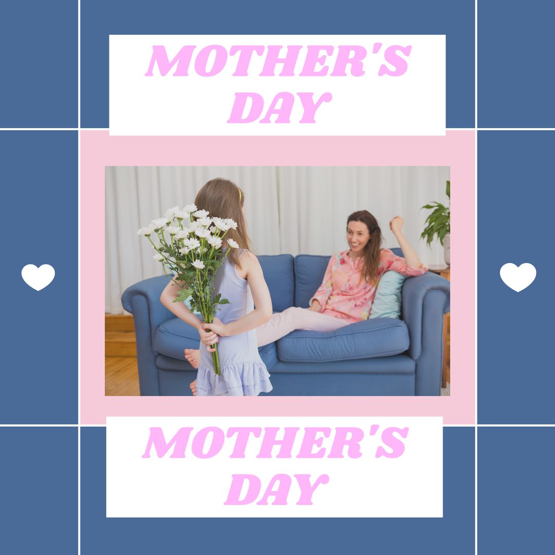 Daughter Surprise Mother with Flowers on Mother's Day at Home