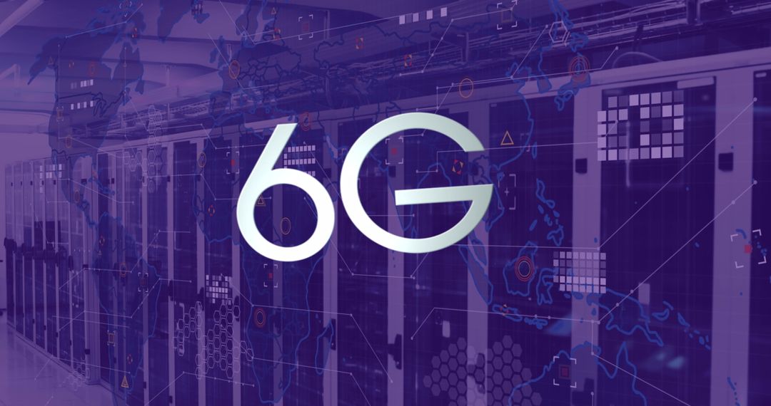 6G Technology Abstract with Digital Interface and Server Room
