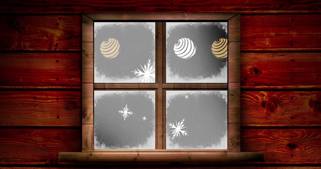 Rustic Cabin Window with Snowflakes and Christmas Ornaments - Free Images, Stock Photos and Pictures on Pikwizard.com