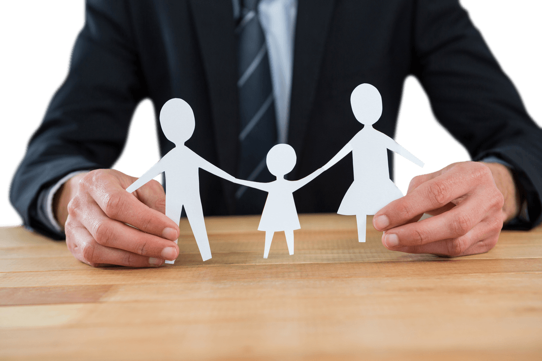 Transparent Figures of Businessman with Paper Family Cutouts