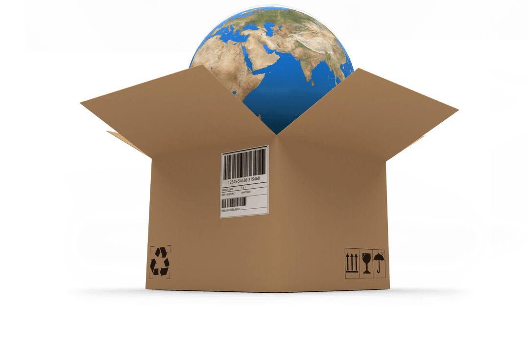 Globe Emerging from Open Box on Transparent Background