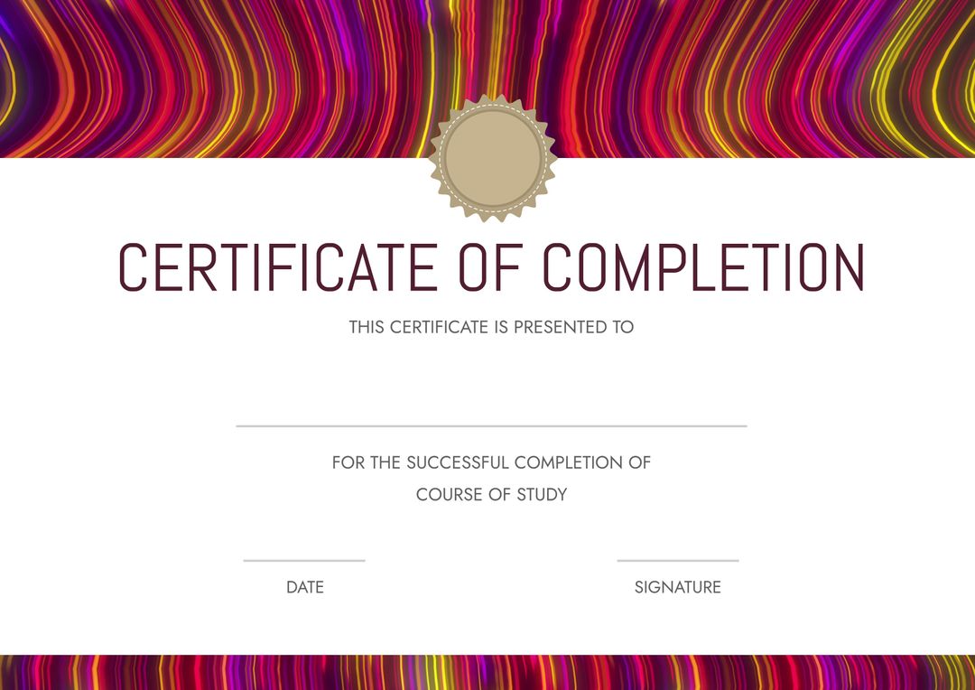 Colorful Certificate of Completion Template for Professional Course - Download Free Stock Templates Pikwizard.com