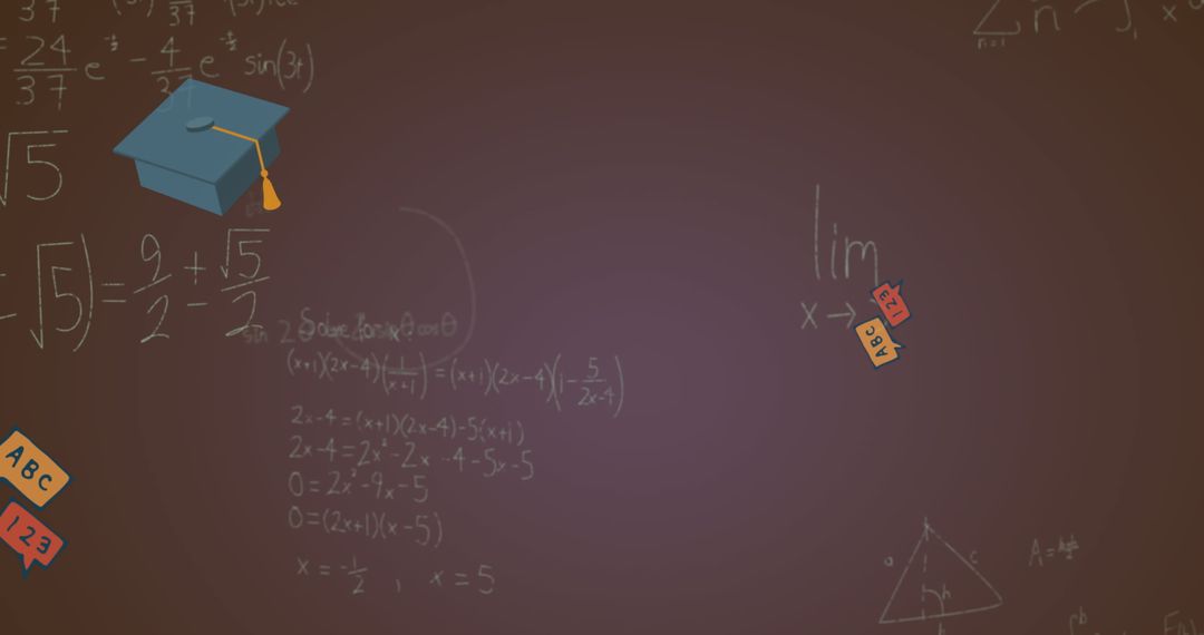 Mathematical Equations with School Icons on Gradient Background