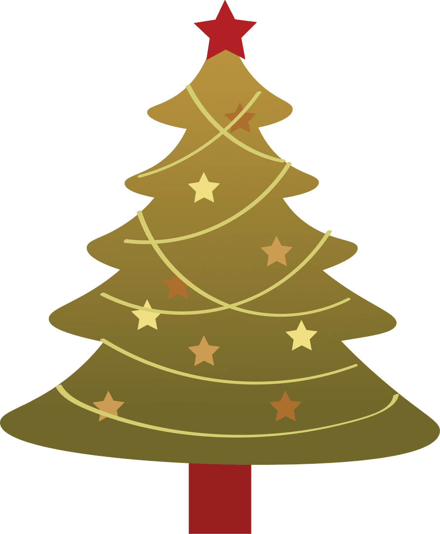 Golden Christmas Tree Icon on Transparent Background