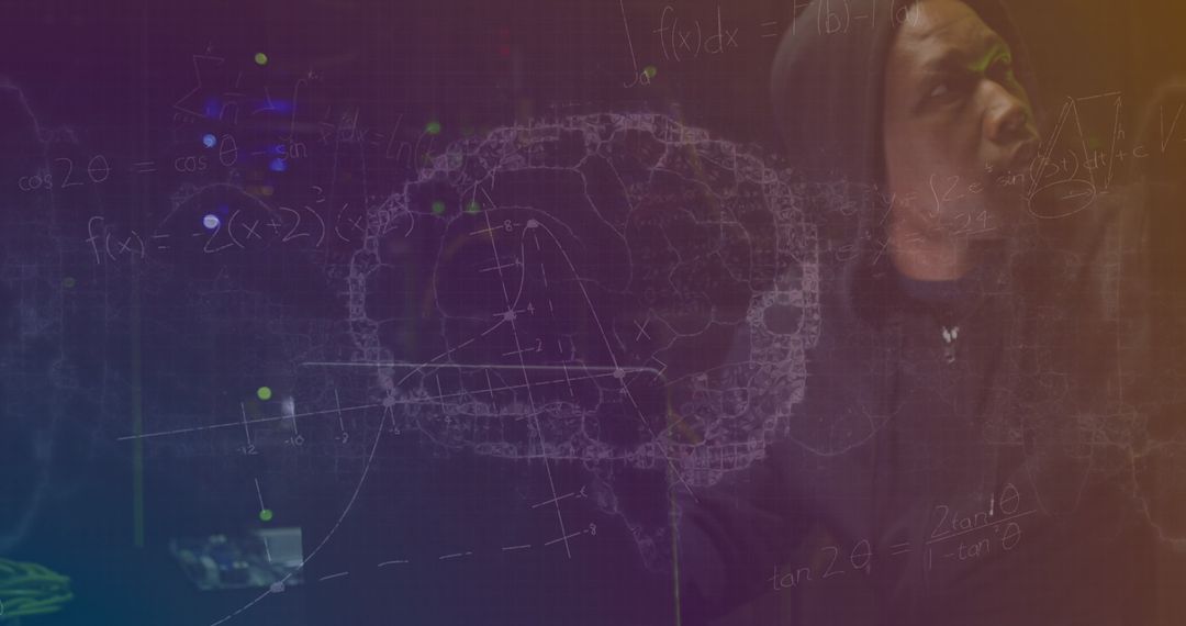 Innovative Tech Enthusiast with Digital Brain and Equations