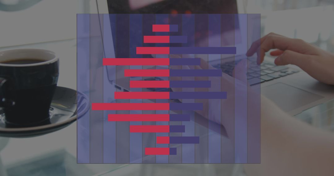 Hands Typing on Laptop with Infographic Overlay