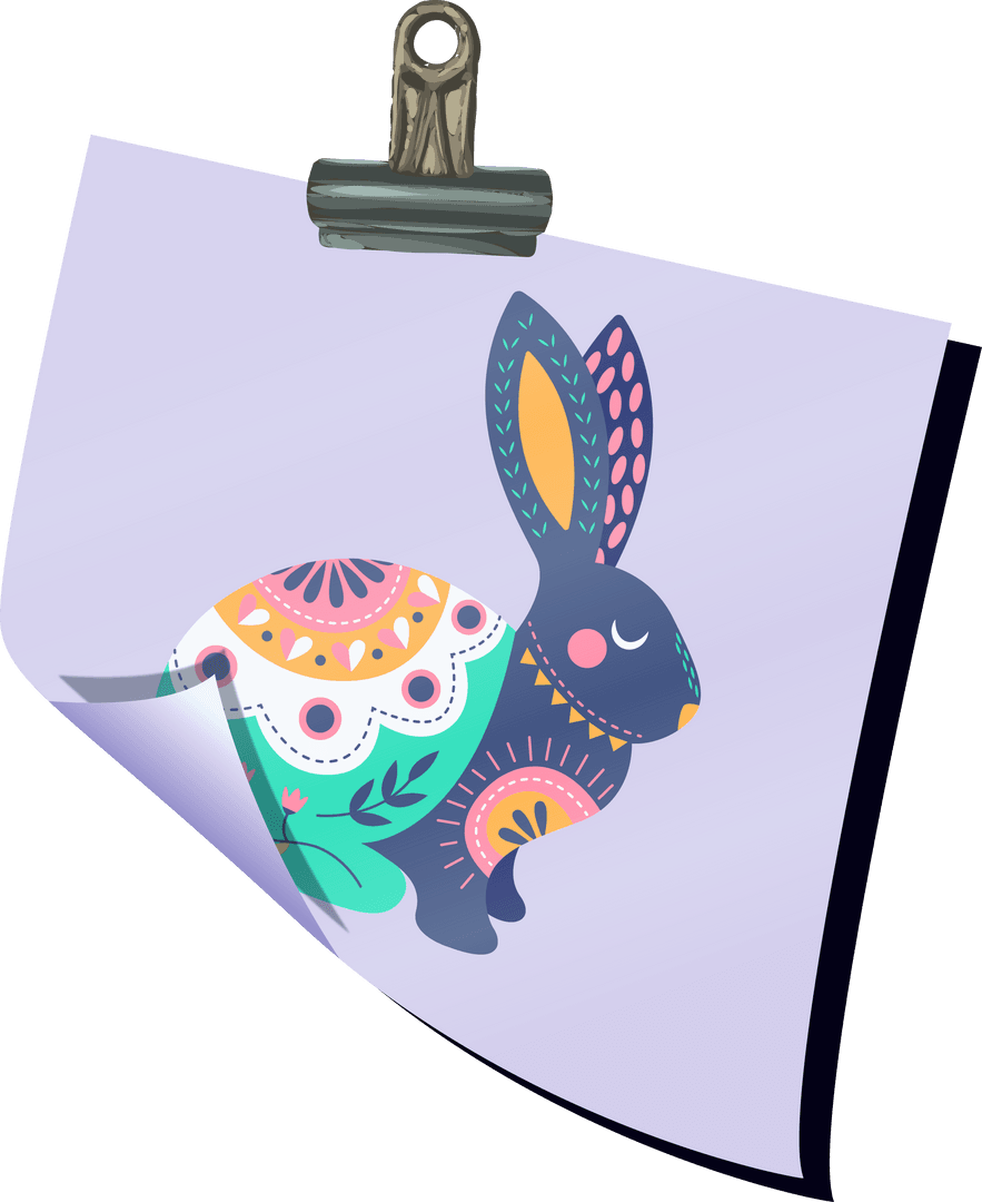 Transparent Binder Clip Holding Paper with Artistic Patterned Rabbit Design