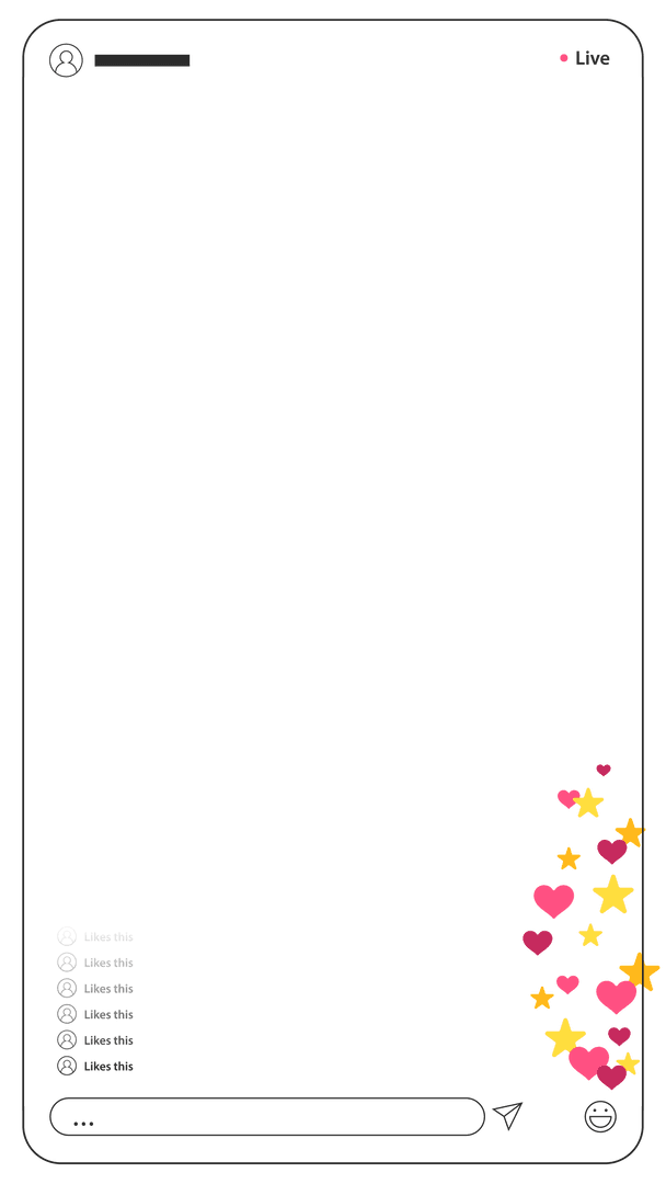 Transparent Smartphone Live Stream Interface with Hearts and Stars