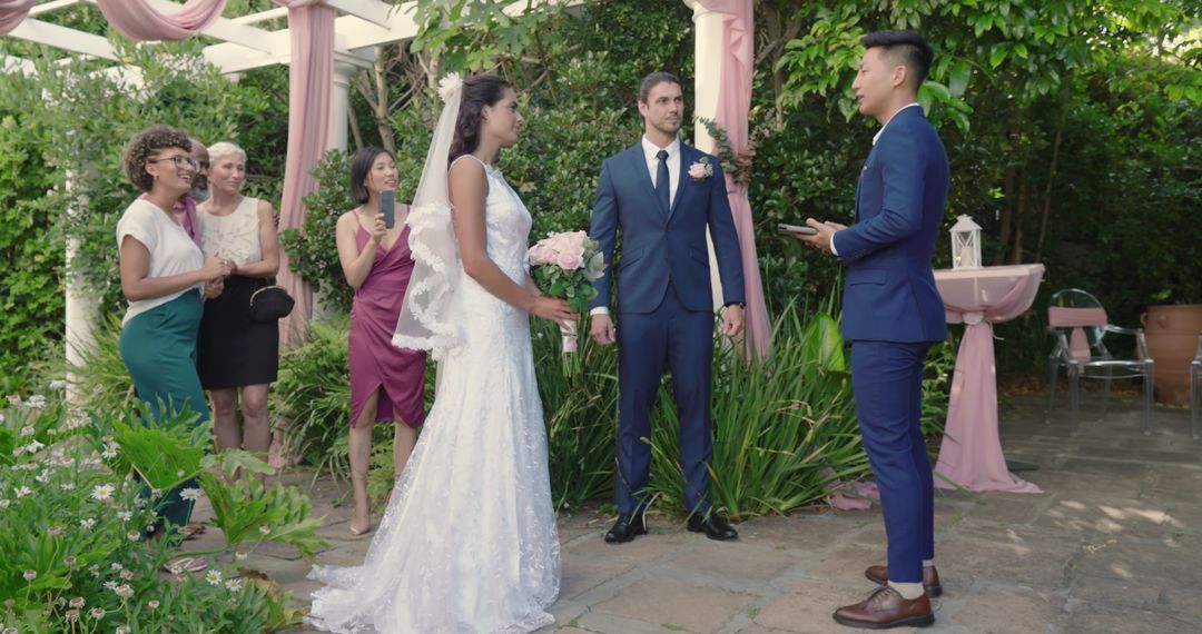 Bride and Groom Exchanging Vows in Outdoor Ceremony
