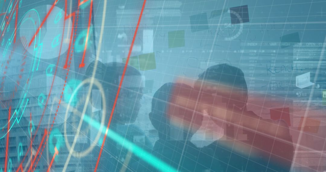 Business Team Analyzing Digital Finance Data on Transparent Screen