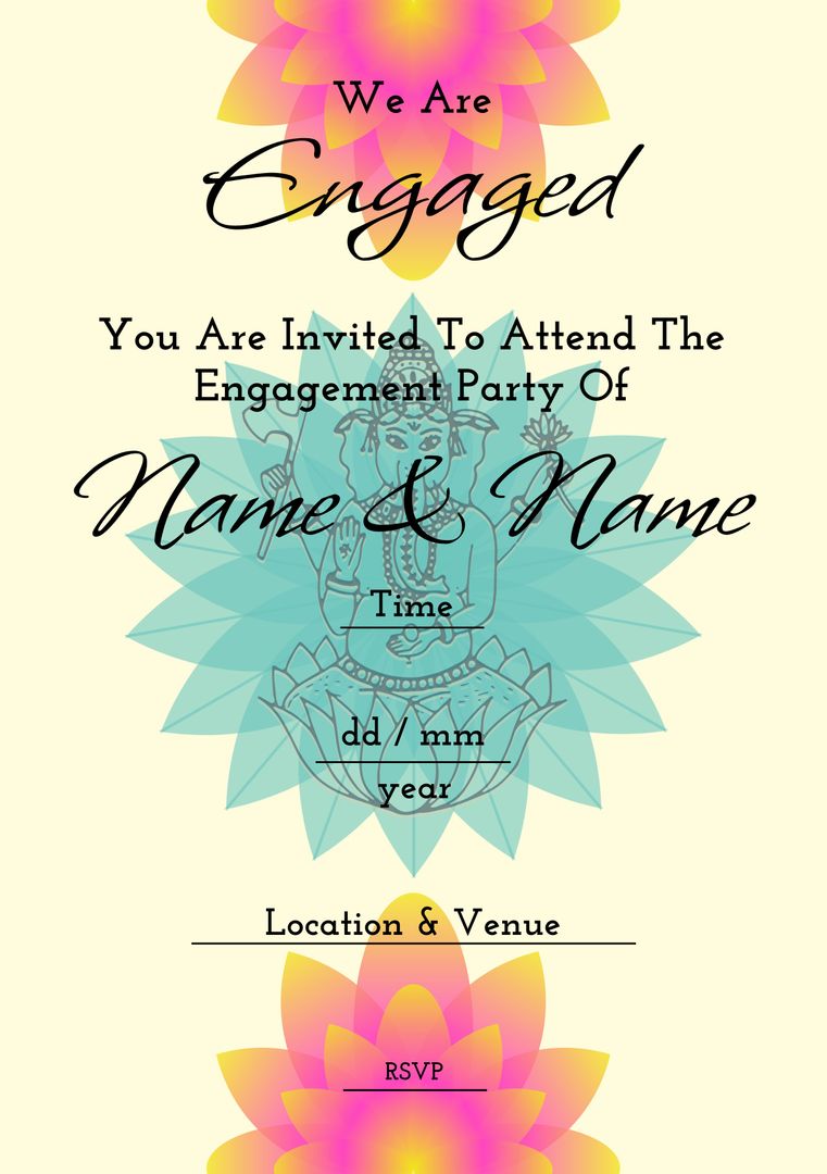 Elegant Engagement Invitation Template with Indian Pattern Design - Download Free Stock Templates Pikwizard.com