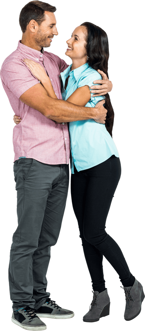 Diverse Couple Embracing on Transparent Background Isolated