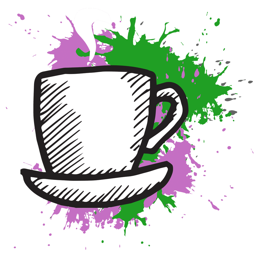 Creative Coffee Cup Over Vibrant Colors on Transparent Background