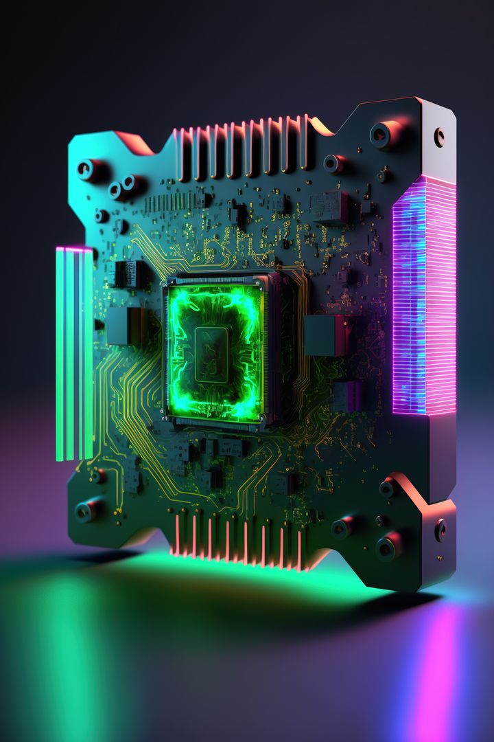 Neon computer processor on black background, created using generative ai technology - Free Images, Stock Photos and Pictures on Pikwizard.com