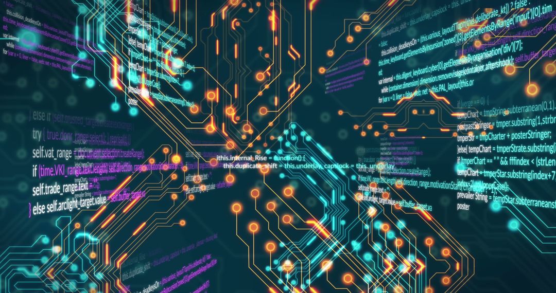 futuristic circuit board blending with computer code - Free Images, Stock Photos and Pictures on Pikwizard.com