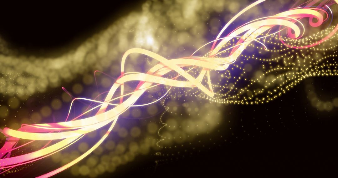 Glowing Light Trails with Animated Yellow Mesh on Black Background