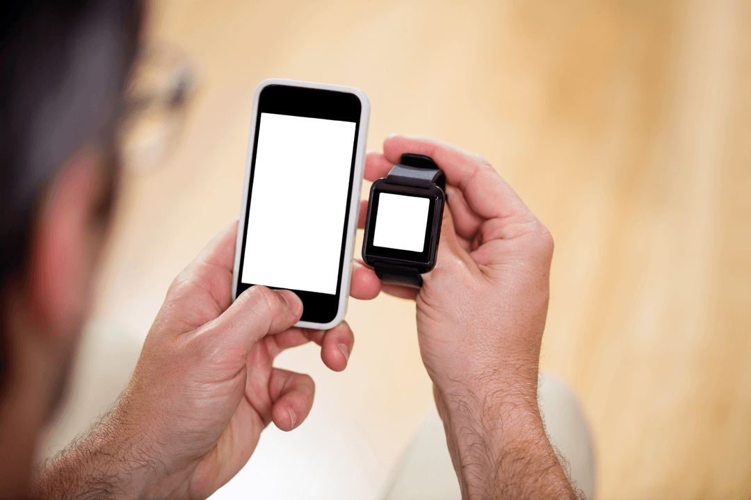 man using transparent smartphone and smartwatch technology devices - Download Free Stock Images Pikwizard.com