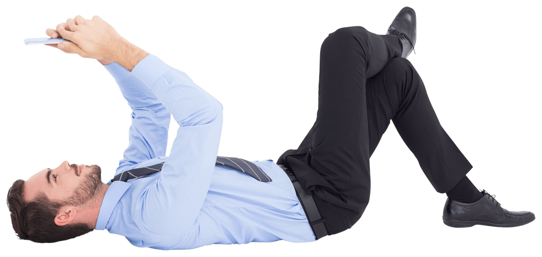 Business Professional Relaxing and Browsing Smartphone on Transparent Background