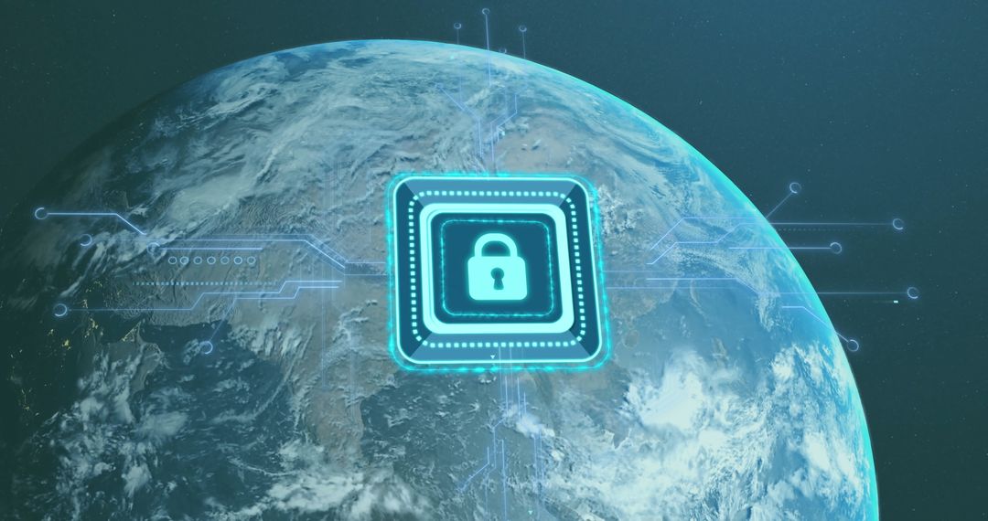 Earth with Digital Lock Icon Symbolizing Global Cybersecurity