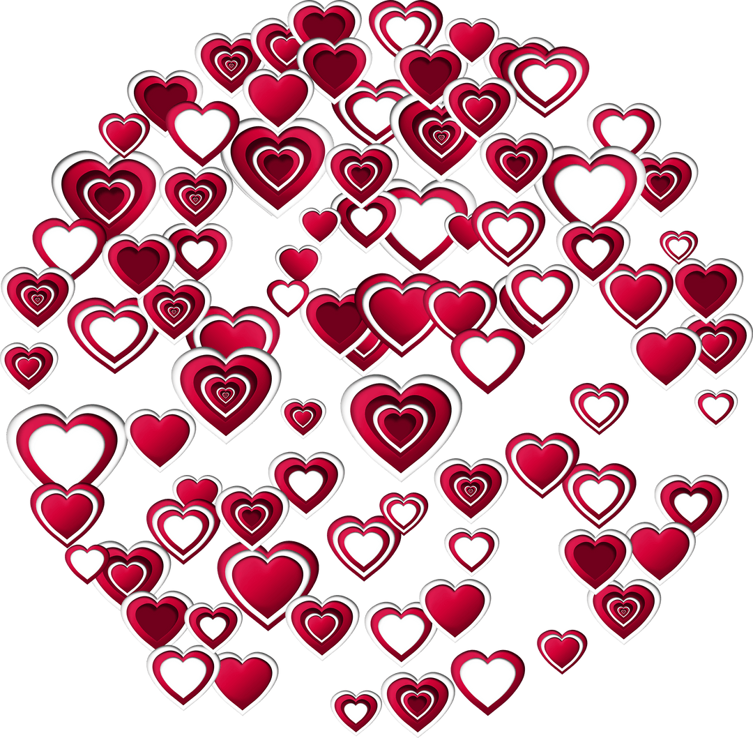 Romantic Red and White Hearts with Transparent Background PNG