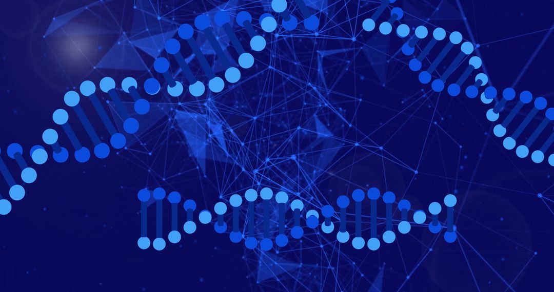 Futuristic DNA Helix with Blue Network Background