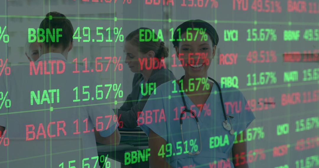 Medical Professional Analyzing Overlay of Data Charts in Hospital Environment