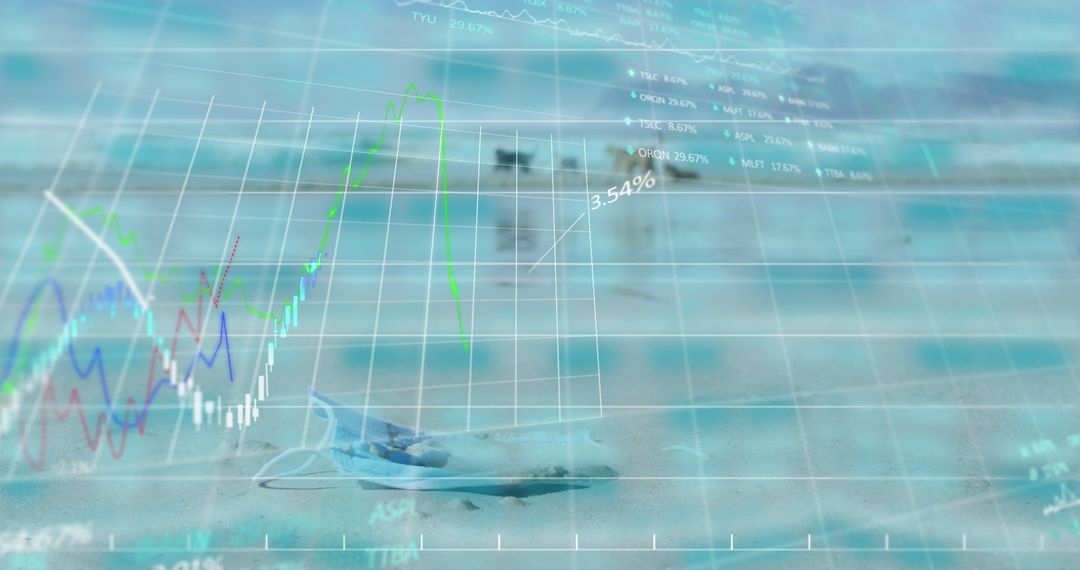 Stock Market Analysis with Beach Scenery and Mask Overlay