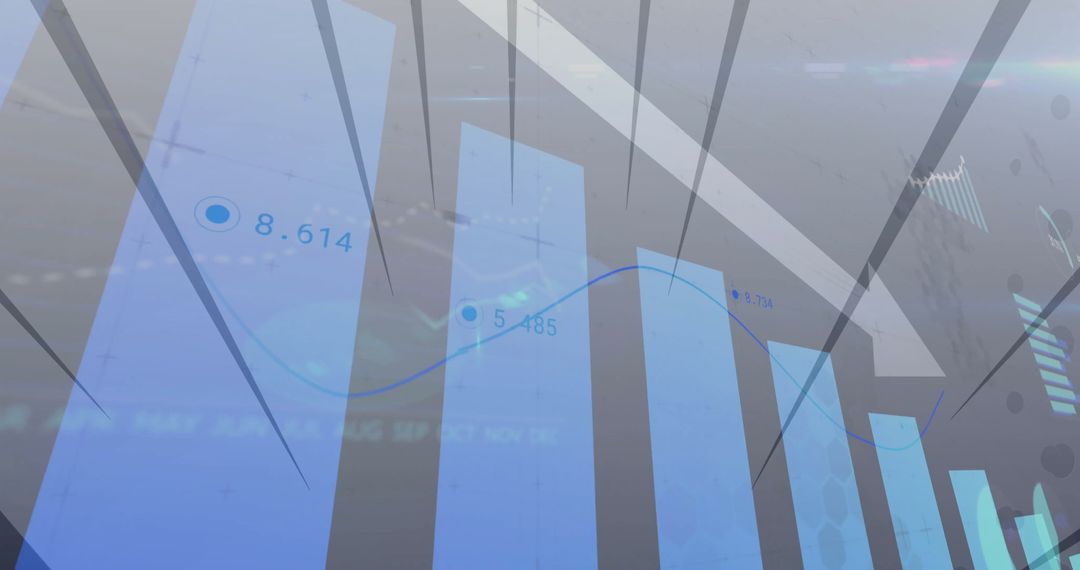 Holographic Dashboard with Blue Bar Chart and Line Graph in Control Room