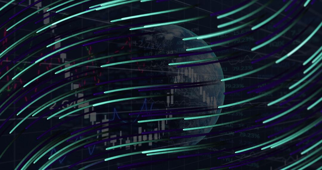 Digital Data Stream with Globe, Finance and Technology Concept