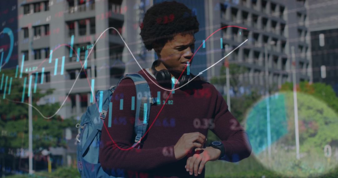 Man Viewing Finance Data Overlay in Urban Environment