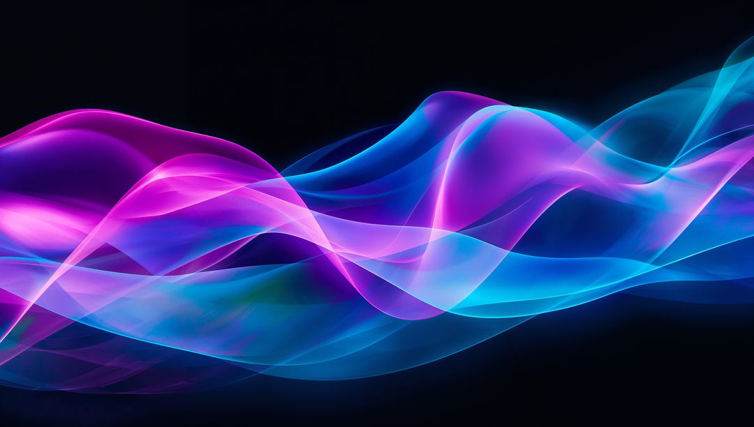 Iridescent Neon Wave Ribbons Flowing Across Dark Background for Futuristic Tech Design