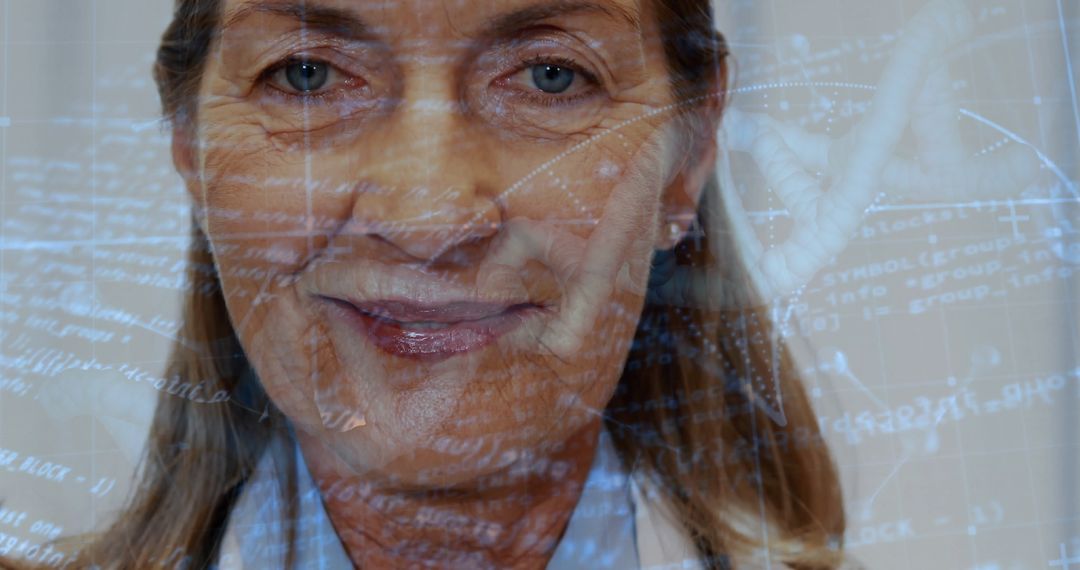 Senior Scientist Analyzing Data with Digital Technology Overlay