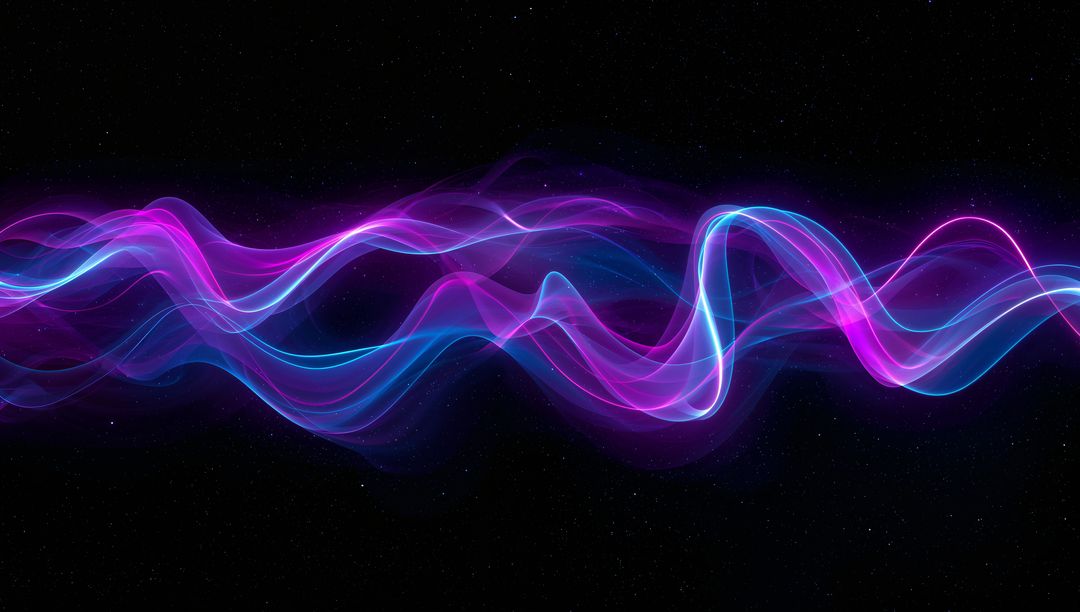 Flowing Neon Ribbon Waves Intertwining Across Dark Starfield for Futuristic Background
