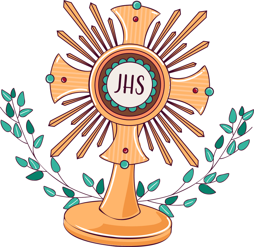 Transparent Vector Monstrance with JHS Holder and Leaf Sprigs