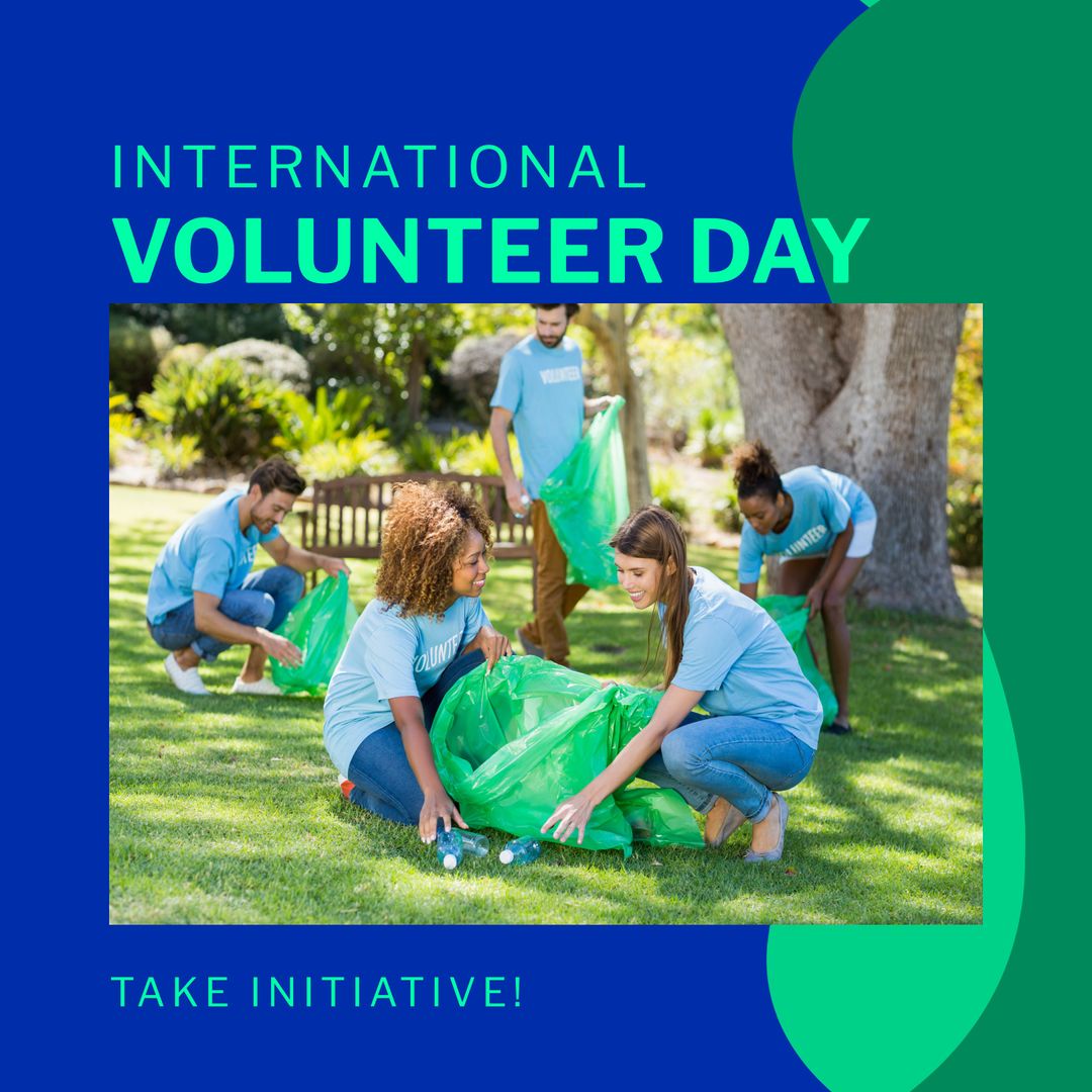 Diverse Group Recycling in Park on International Volunteer Day