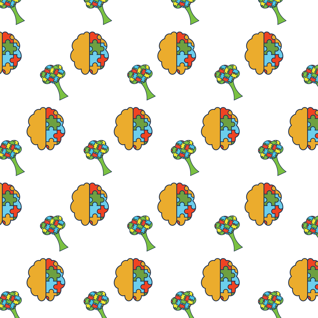 Colorful Puzzle Brain Pattern on Transparent Background Seamless