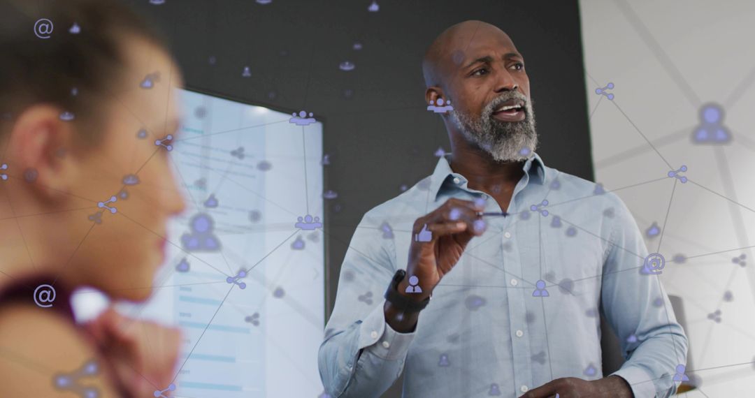 Business Leader Presenting Data Insights with Interactive Technology