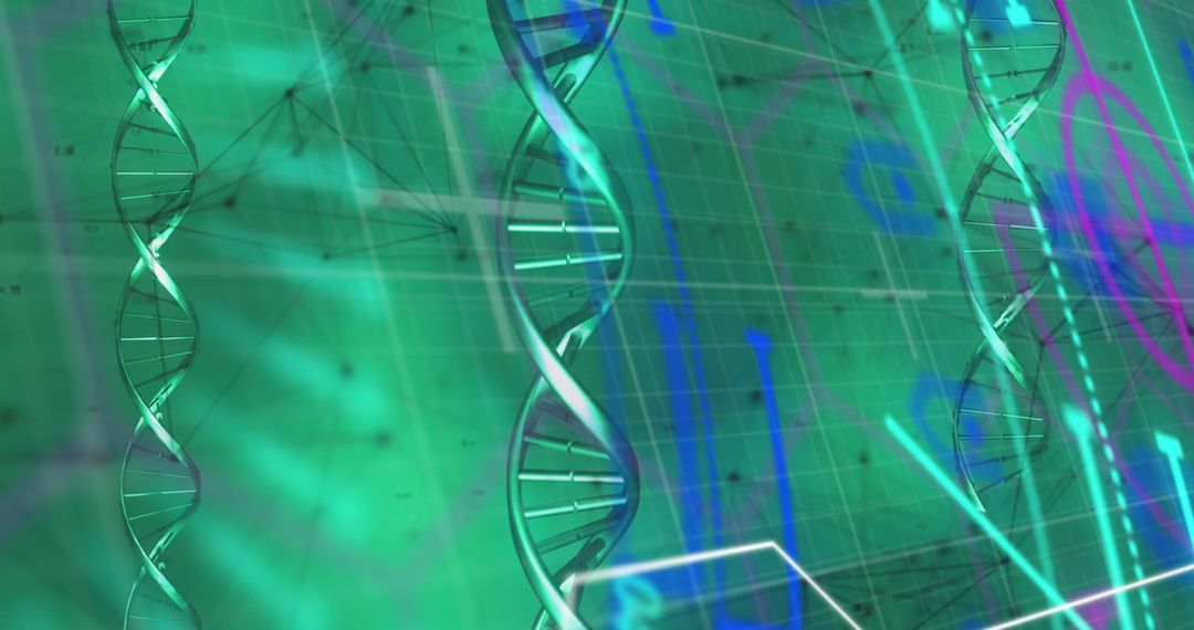 Futuristic Biotech Simulation Featuring DNA Helix and Digital Grid