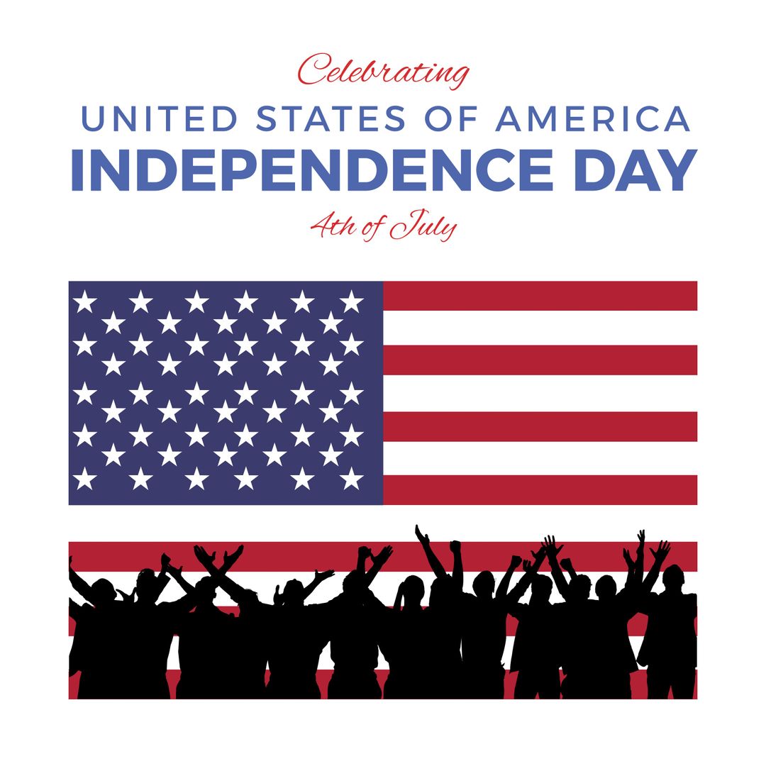 Celebrating USA Independence Day with Cheerful Crowd and Flag