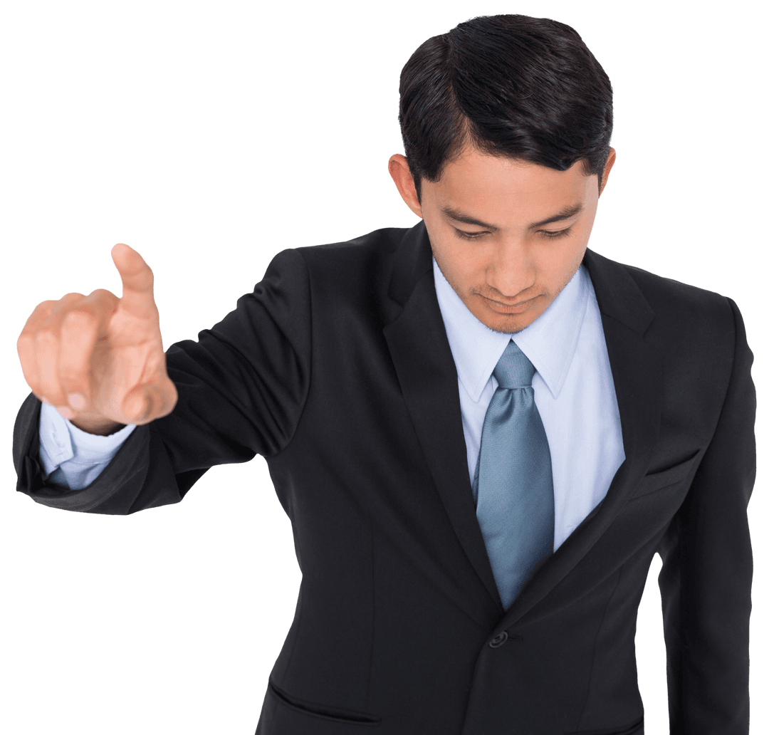 Businessman Pointing Down on Transparent Background
