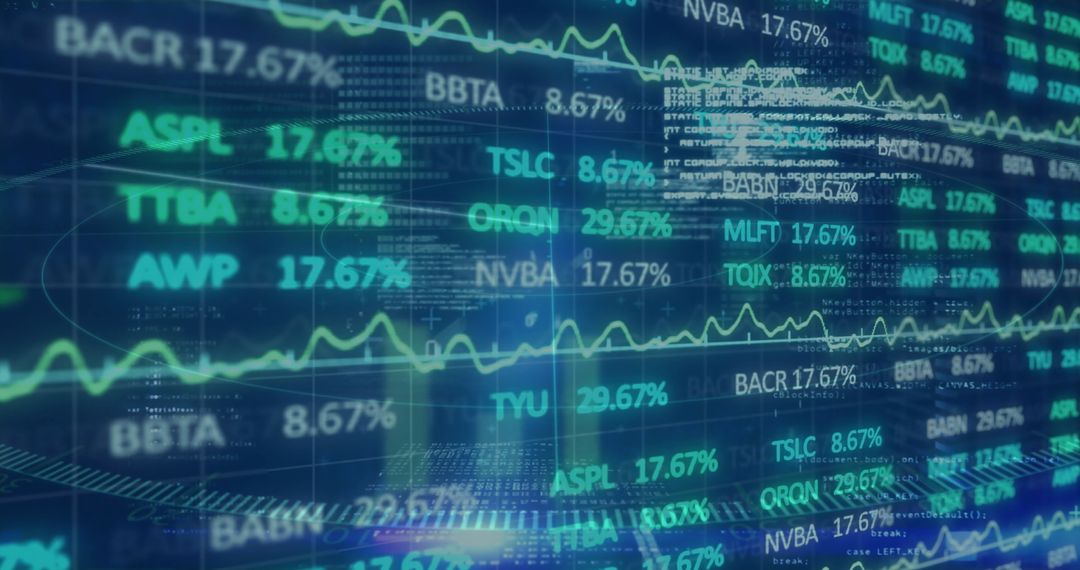 Dynamic Digital Stock Market Display with Tickers and Analytics
