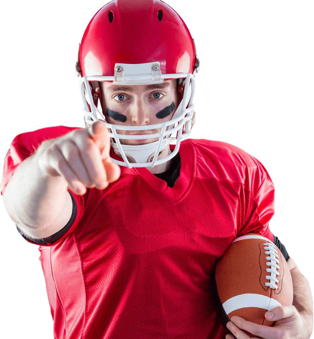 American Football Player in Red Uniform Pointing Forward Transparent