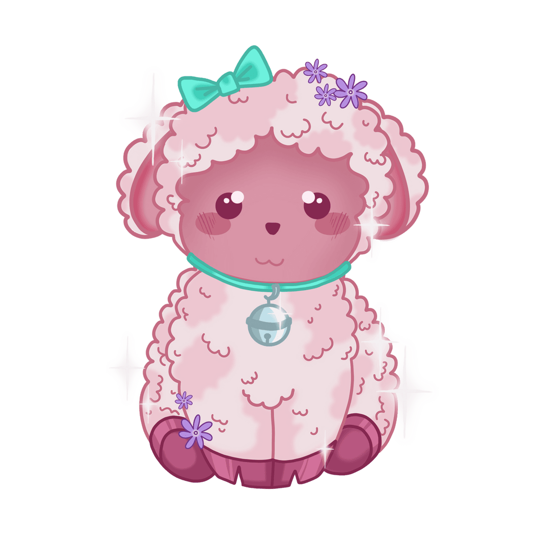 Cute Lamb with Pastel Bow and Bell on Transparent Background