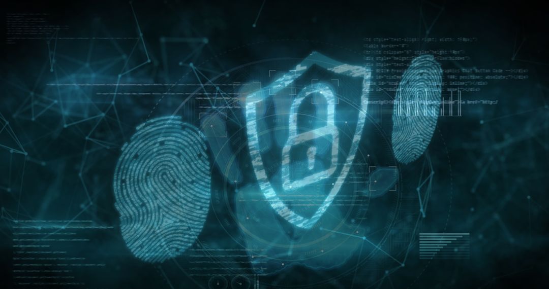Cyber Security Network with Fingerprint and Padlock Icon
