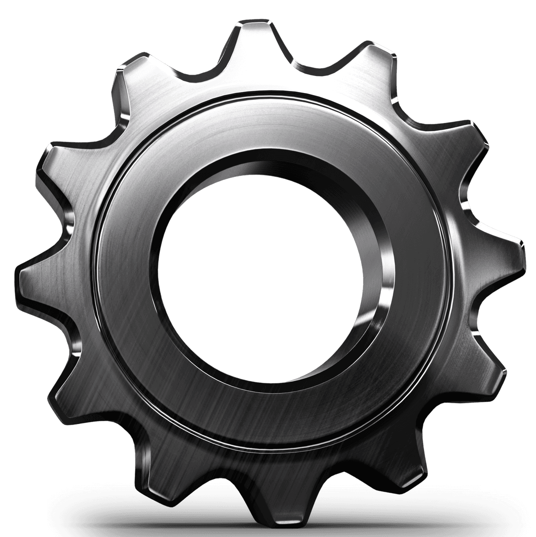 Transparent 3D Metallic Gear Isolated on White Background