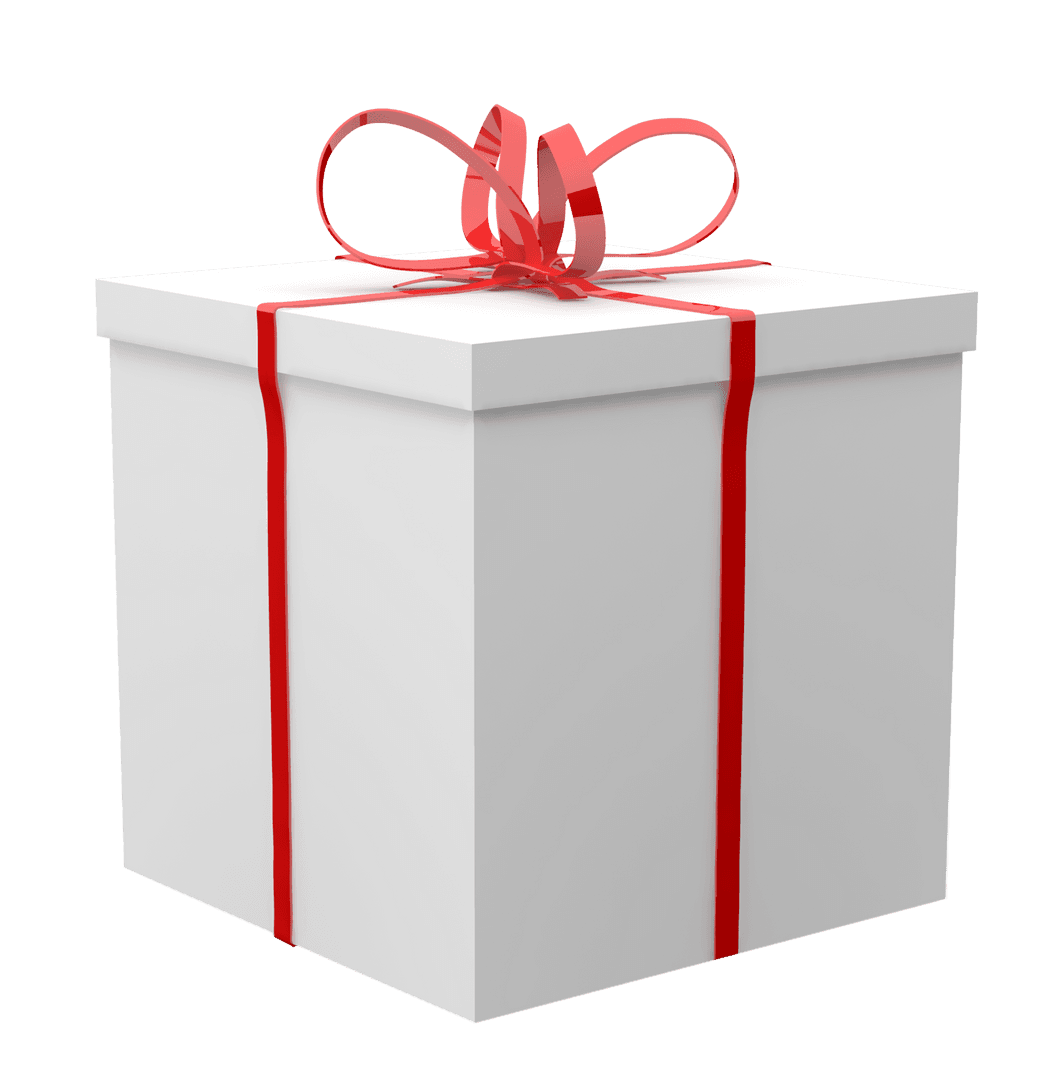 White Gift Box with Red Bow on Transparent Background