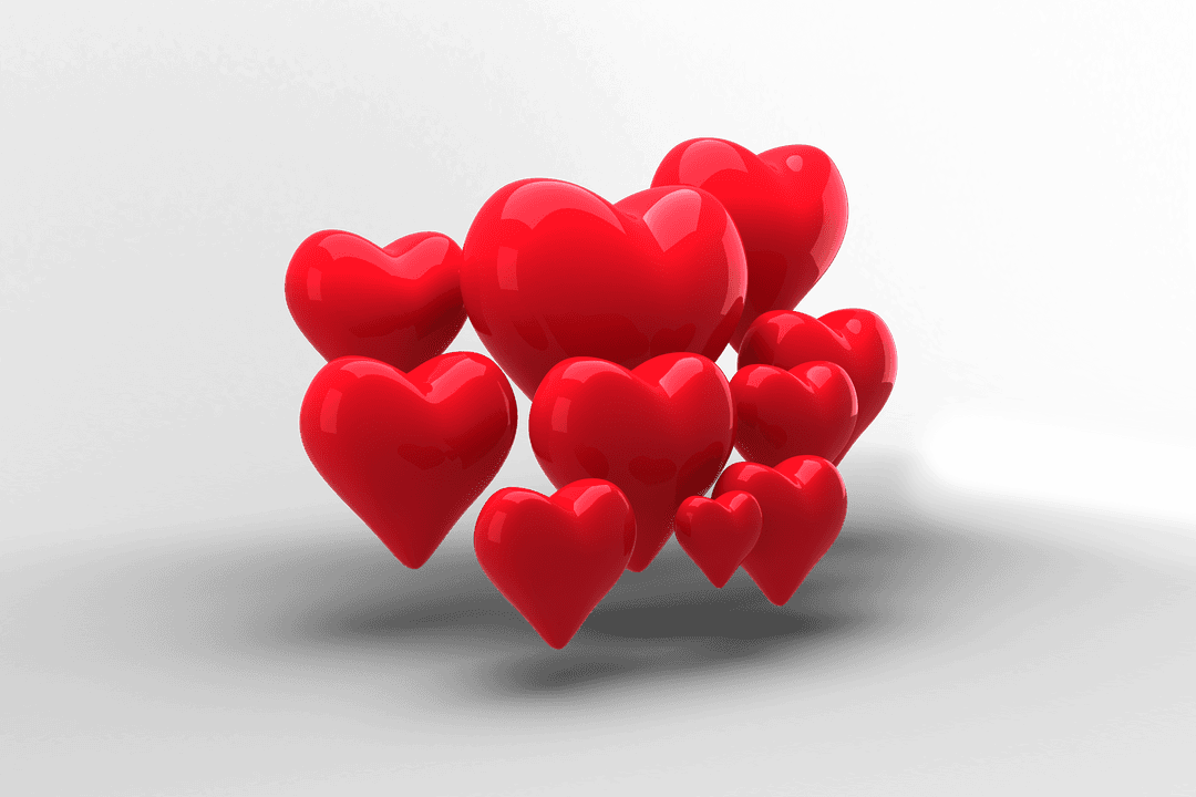 Floating Red Hearts with Transparent Background for Love Concept