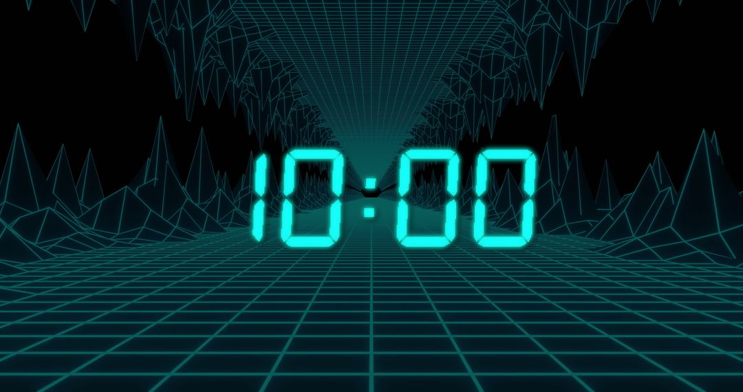 Futuristic Digital Clock in Virtual Metaverse