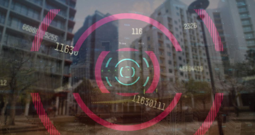 Digital Data Overlay on Urban Cityscape Symbolizing Global Financial Connectivity